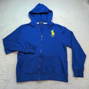 Polo Ralph Lauren Youth XL (18-20) Blue Full Zip Hoodie Yellow Big Pony Logo